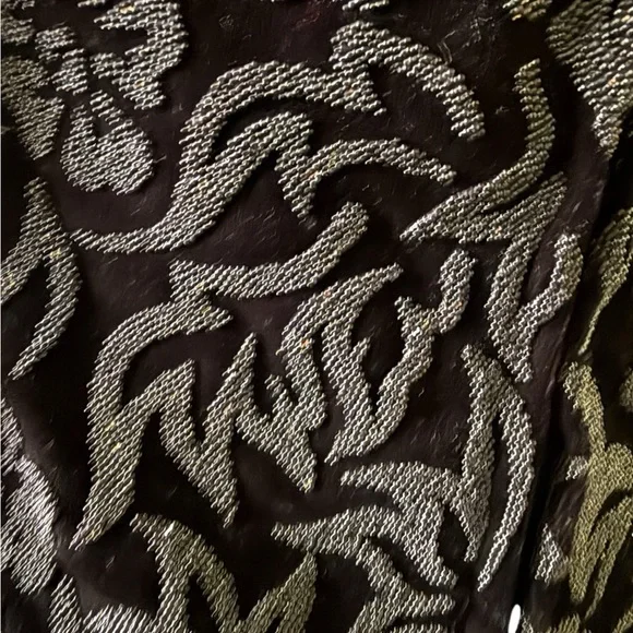 Tadashi Vintage Black Velvet Beaded Mesh Sleeve V-Neck Party Evening Top M - Picture 7 of 12